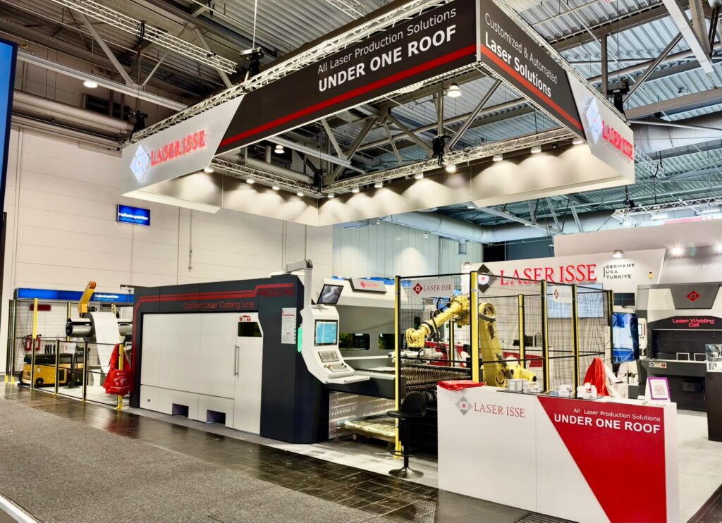 Laser ISSE coil-fed laser blanking line with robotic outfeed at the exhibition stand.